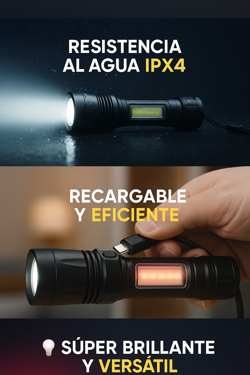 QUEDAN POCAS UNIDADES – LINTERNA TÁCTICA ALTA POTENCIA RECARGABLE CON ZOOM E IMPERMEABLE