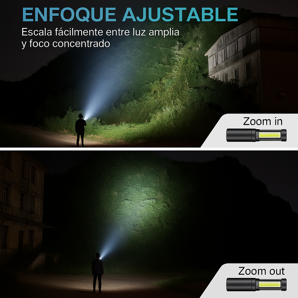 QUEDAN POCAS UNIDADES – LINTERNA TÁCTICA ALTA POTENCIA RECARGABLE CON ZOOM E IMPERMEABLE